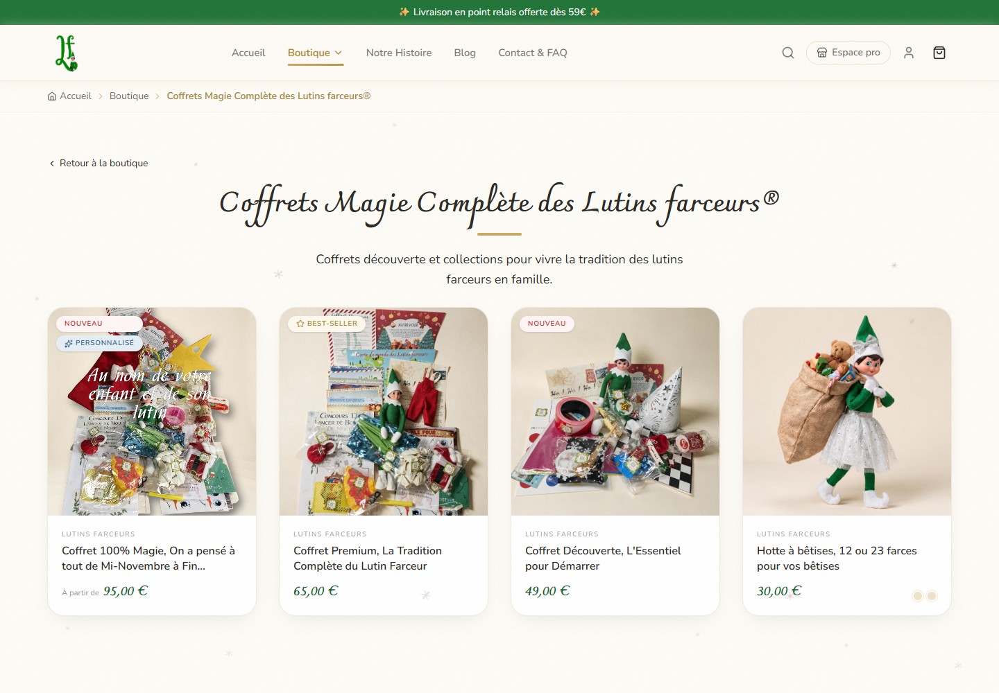 Nouvelle boutique Lutins Farceurs : catalogue des coffrets