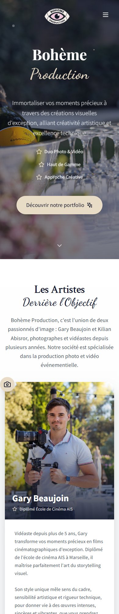 Capture mobile du site Bohème Production